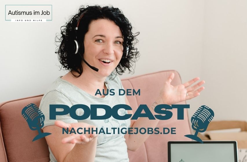 Im Hintergrund sieht man Paulina Hornbachner auf einer rosa Couch sitzen und gestikulierend in ein Headset sprechen. Die Schrift sagt: Aus dem Podcast von nachhaltige jobs de